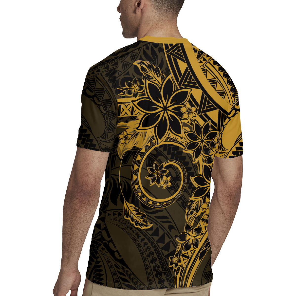 Polynesian Sunset Plumeria Rugby Jersey Gold Polynesian Tattoo
