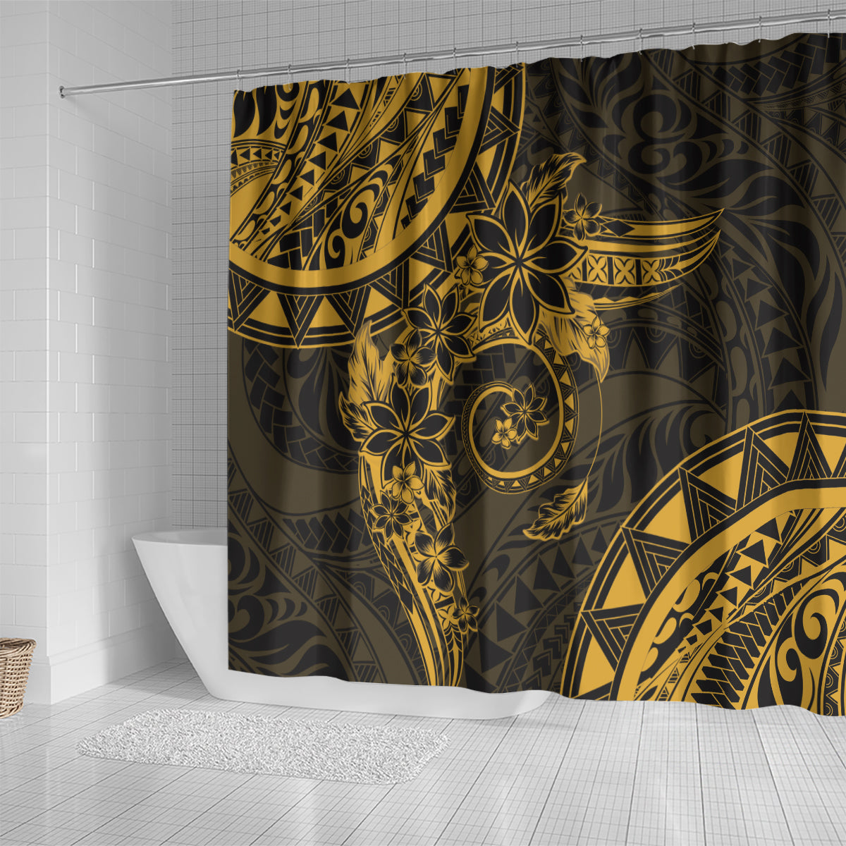 Polynesian Sunset Plumeria Shower Curtain Gold Polynesian Tattoo