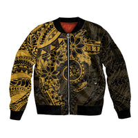 Polynesian Sunset Plumeria Sleeve Zip Bomber Jacket Gold Polynesian Tattoo