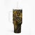 Gold Polynesian Pattern With Plumeria Flowers Tumbler With Handle