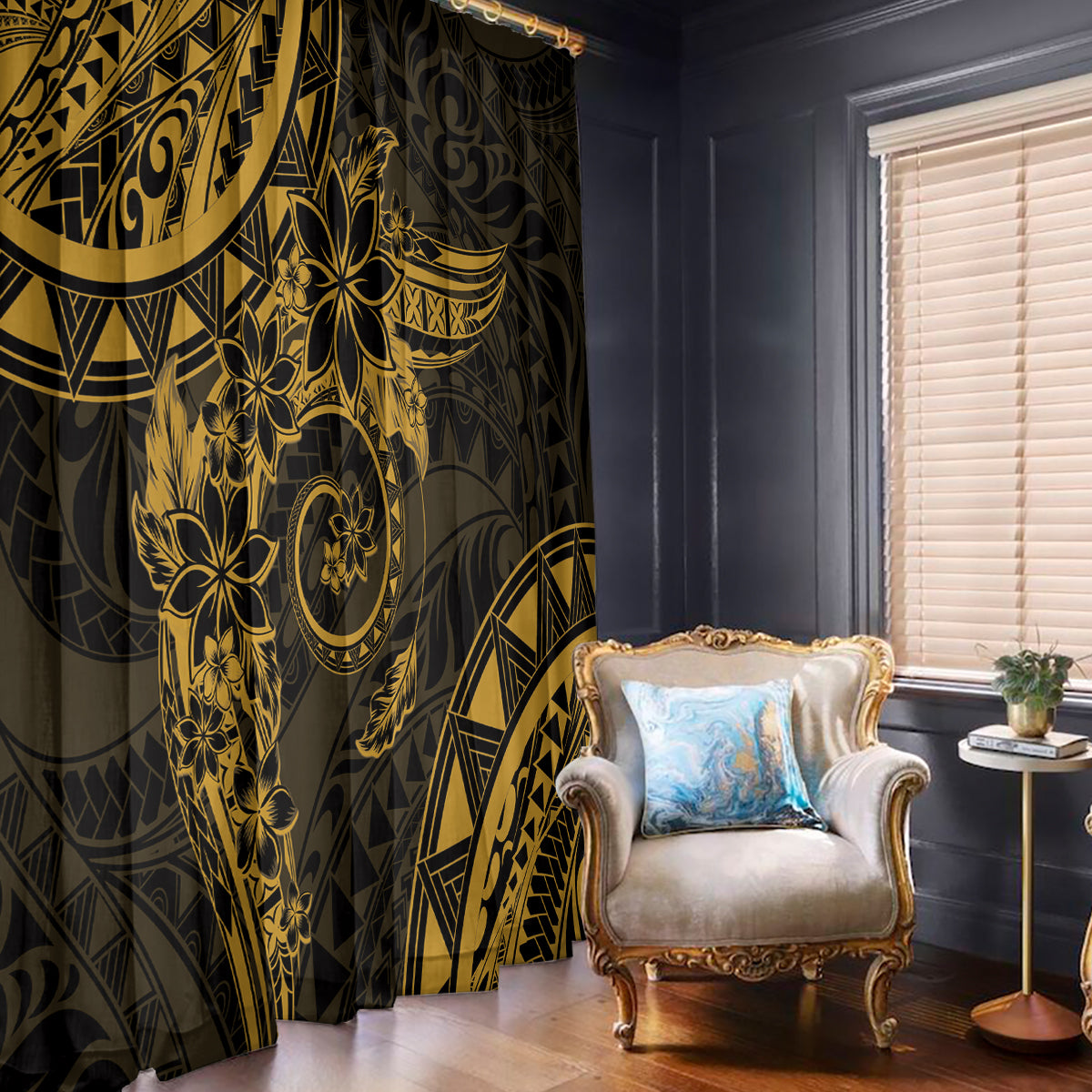 Polynesian Sunset Plumeria Window Curtain Gold Polynesian Tattoo