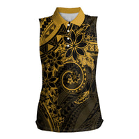 Polynesian Sunset Plumeria Women Sleeveless Polo Shirt Gold Polynesian Tattoo LT05 Female Gold - Polynesian Pride