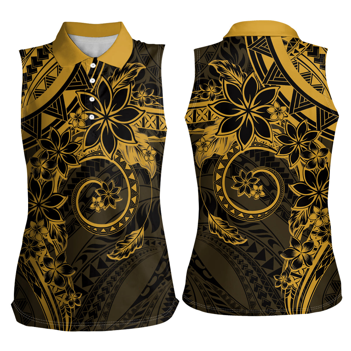 Polynesian Sunset Plumeria Women Sleeveless Polo Shirt Gold Polynesian Tattoo LT05 - Polynesian Pride