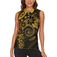 Polynesian Sunset Plumeria Women Sleeveless Polo Shirt Gold Polynesian Tattoo LT05 - Polynesian Pride