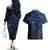 Polynesian Sunset Plumeria Couples Matching Off The Shoulder Long Sleeve Dress and Hawaiian Shirt Navy Polynesian Tattoo