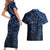 Polynesian Sunset Plumeria Couples Matching Short Sleeve Bodycon Dress and Hawaiian Shirt Navy Polynesian Tattoo