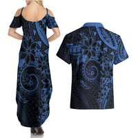 Polynesian Sunset Plumeria Couples Matching Summer Maxi Dress and Hawaiian Shirt Navy Polynesian Tattoo LT05 - Polynesian Pride