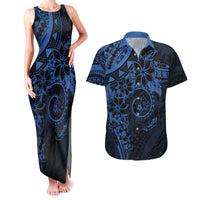 Polynesian Sunset Plumeria Couples Matching Tank Maxi Dress and Hawaiian Shirt Navy Polynesian Tattoo LT05 Navy - Polynesian Pride