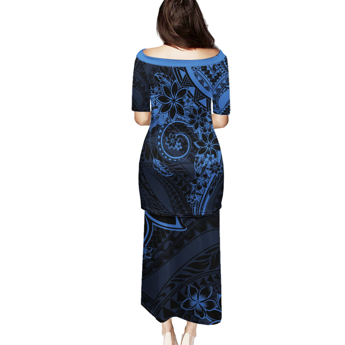 Polynesian Sunset Plumeria Family Matching Puletasi and Hawaiian Shirt Navy Polynesian Tattoo LT05 - Polynesian Pride