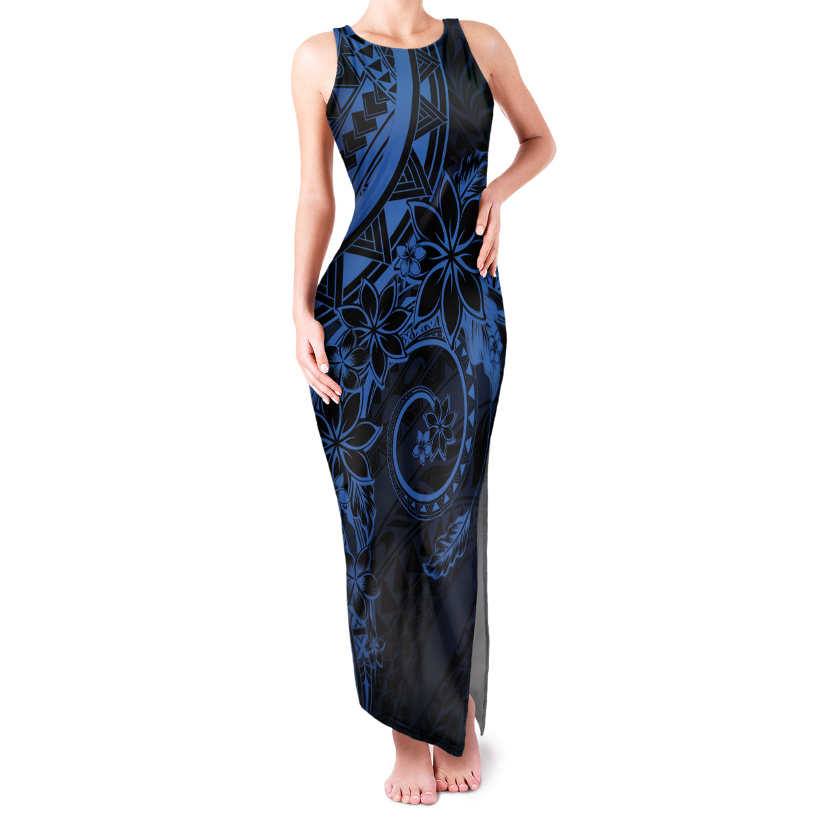 Polynesian Sunset Plumeria Family Matching Tank Maxi Dress and Hawaiian Shirt Navy Polynesian Tattoo