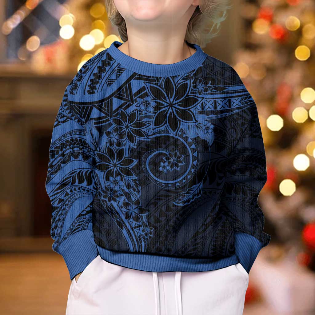 Polynesian Sunset Plumeria Kid Ugly Christmas Sweater Navy Polynesian Tattoo LT05 - Polynesian Pride