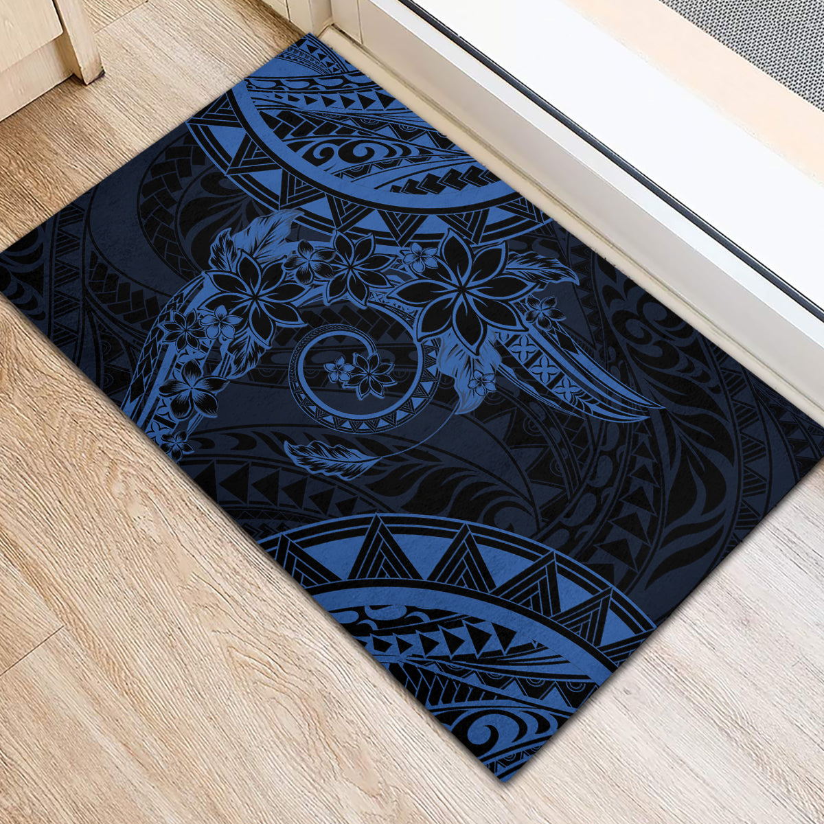 Polynesian Sunset Plumeria Rubber Doormat Navy Polynesian Tattoo