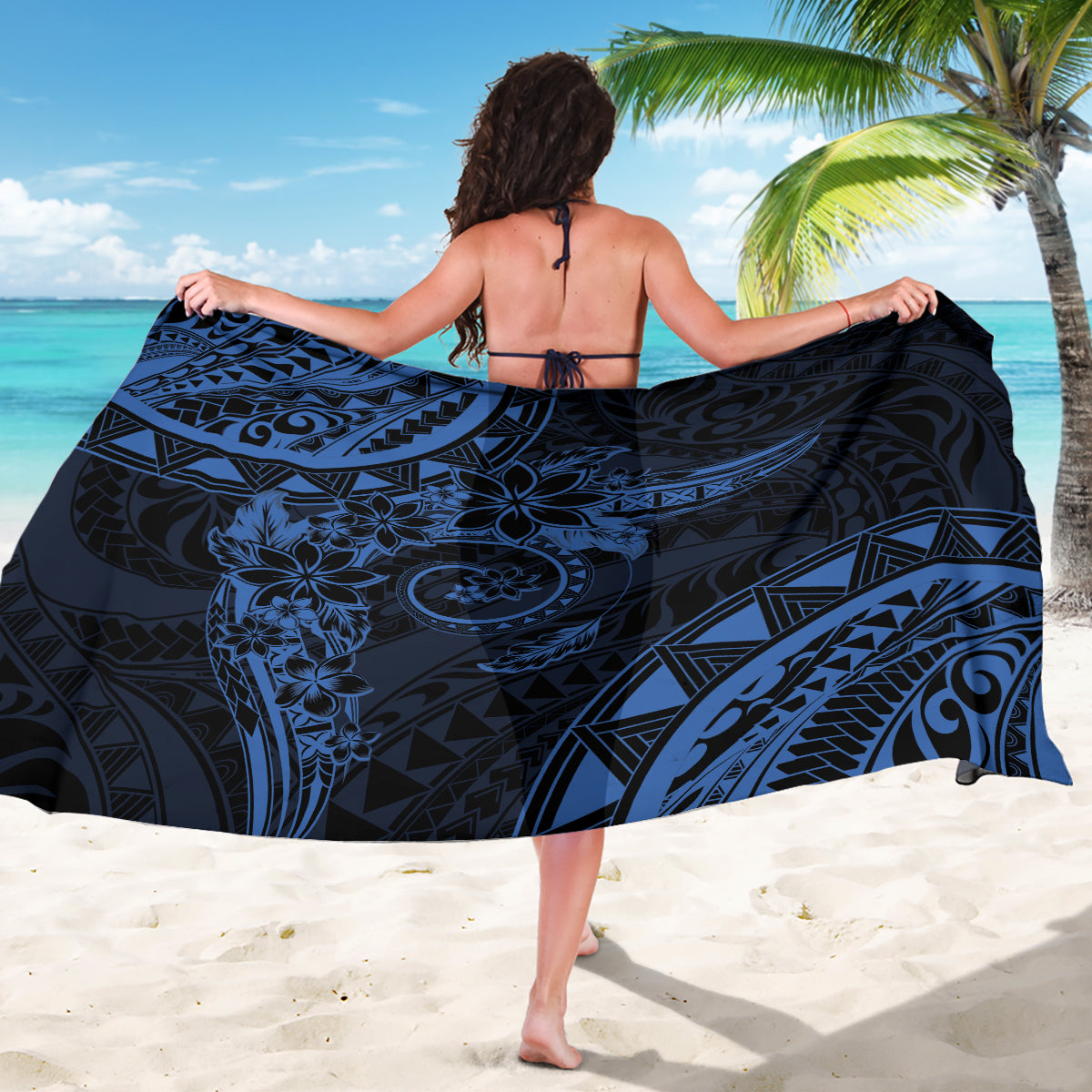 Polynesian Sunset Plumeria Sarong Navy Polynesian Tattoo