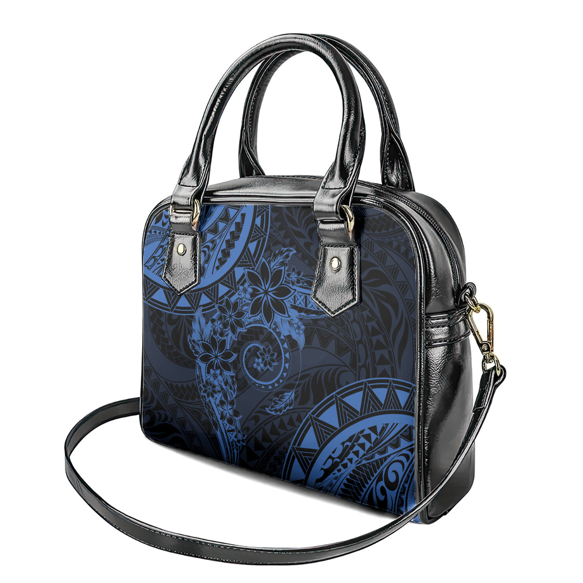 Polynesian Sunset Plumeria Shoulder Handbag Navy Polynesian Tattoo