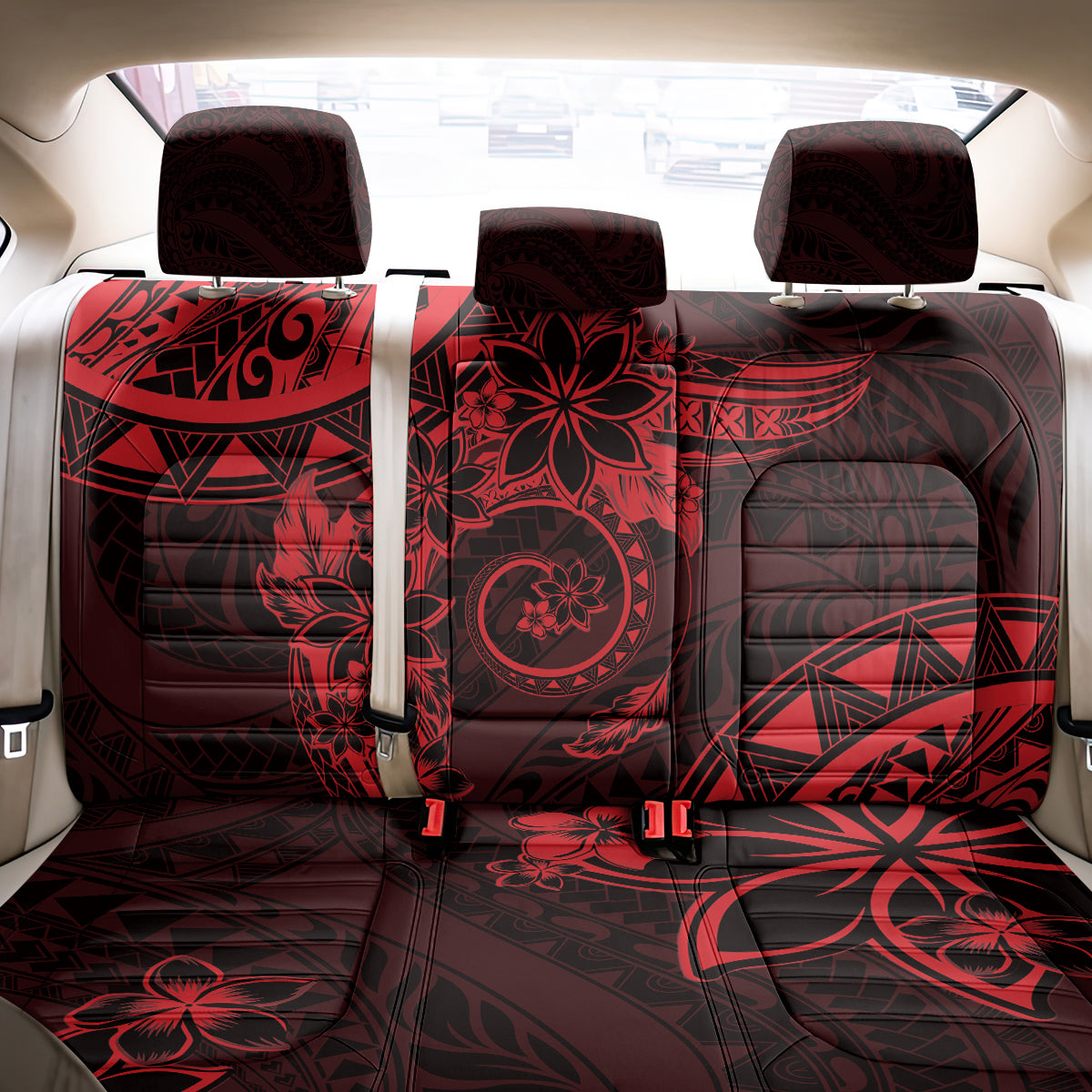 Polynesian Sunset Plumeria Back Car Seat Cover Red Polynesian Tattoo