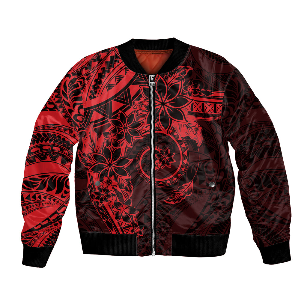 Polynesian Sunset Plumeria Bomber Jacket Red Polynesian Tattoo