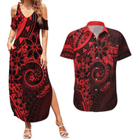 Polynesian Sunset Plumeria Couples Matching Summer Maxi Dress and Hawaiian Shirt Red Polynesian Tattoo LT05 Red - Polynesian Pride