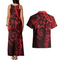 Polynesian Sunset Plumeria Couples Matching Tank Maxi Dress and Hawaiian Shirt Red Polynesian Tattoo LT05 - Polynesian Pride