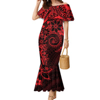 Polynesian Sunset Plumeria Family Matching Mermaid Dress and Hawaiian Shirt Red Polynesian Tattoo