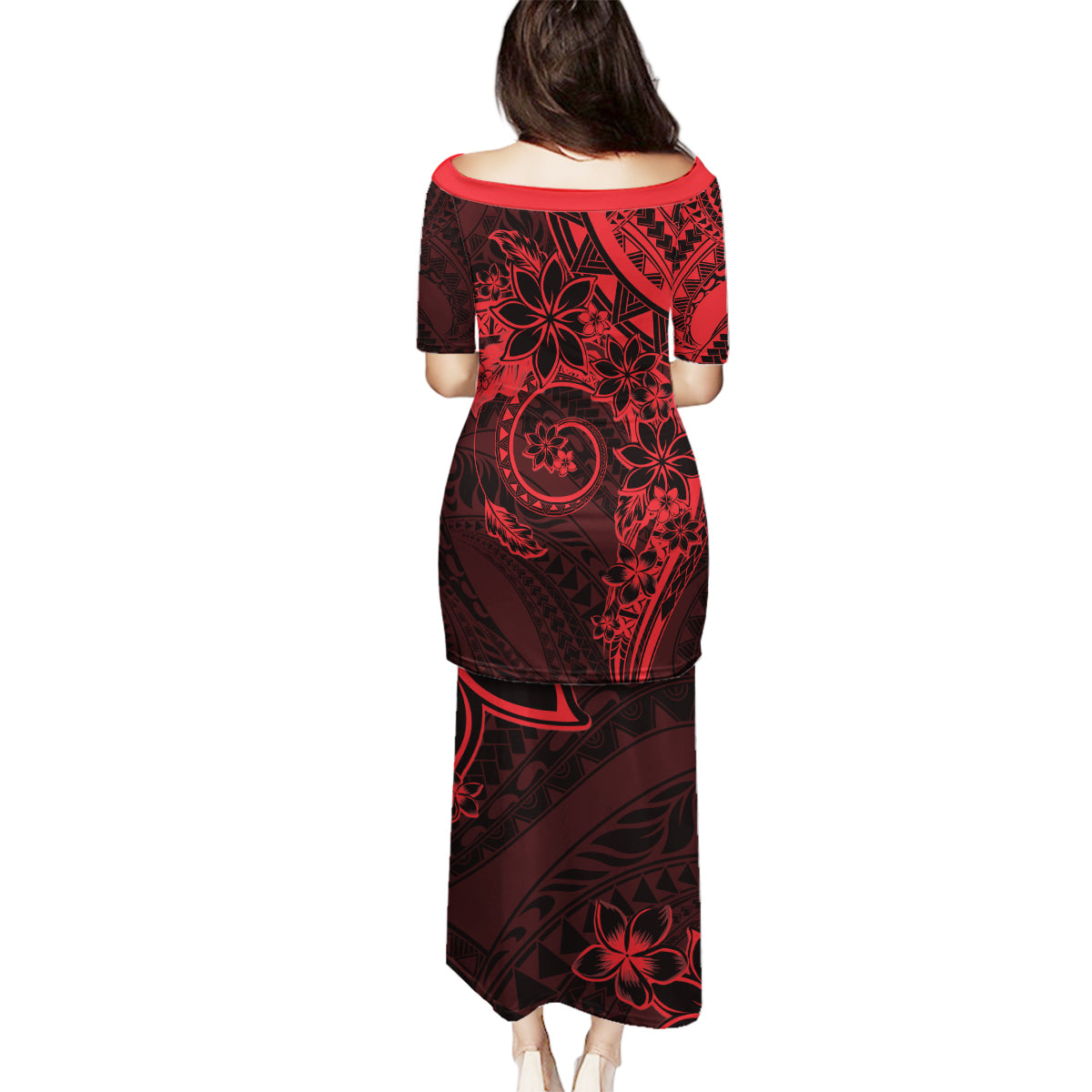 Polynesian Sunset Plumeria Family Matching Puletasi and Hawaiian Shirt Red Polynesian Tattoo LT05 - Polynesian Pride