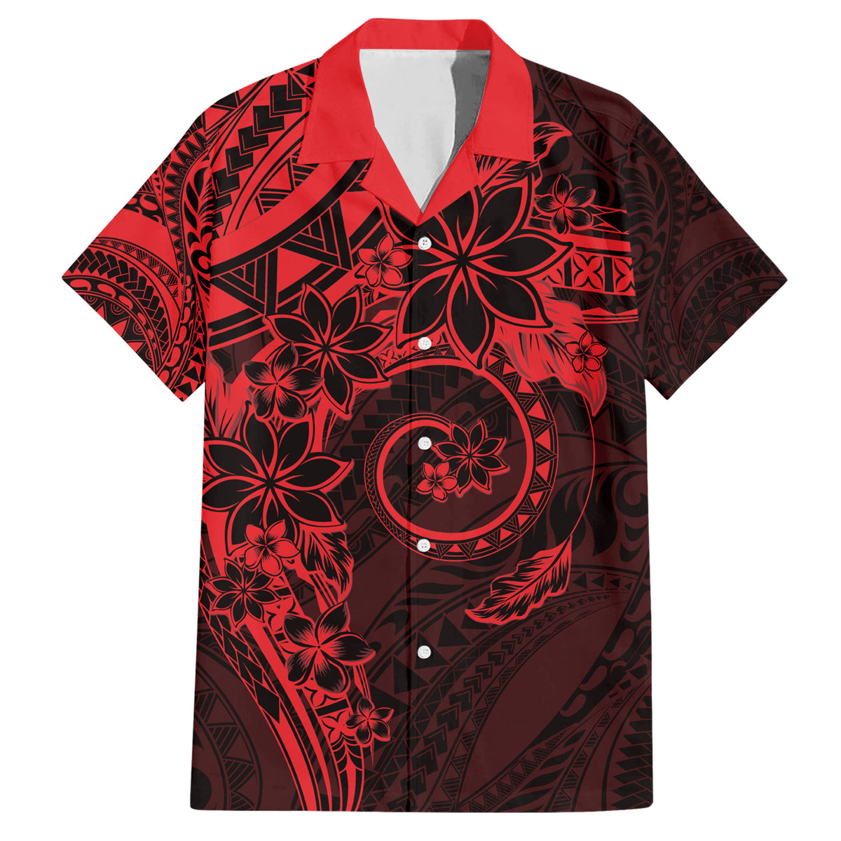 Polynesian Sunset Plumeria Family Matching Short Sleeve Bodycon Dress and Hawaiian Shirt Red Polynesian Tattoo LT05 Dad's Shirt - Short Sleeve Red - Polynesian Pride