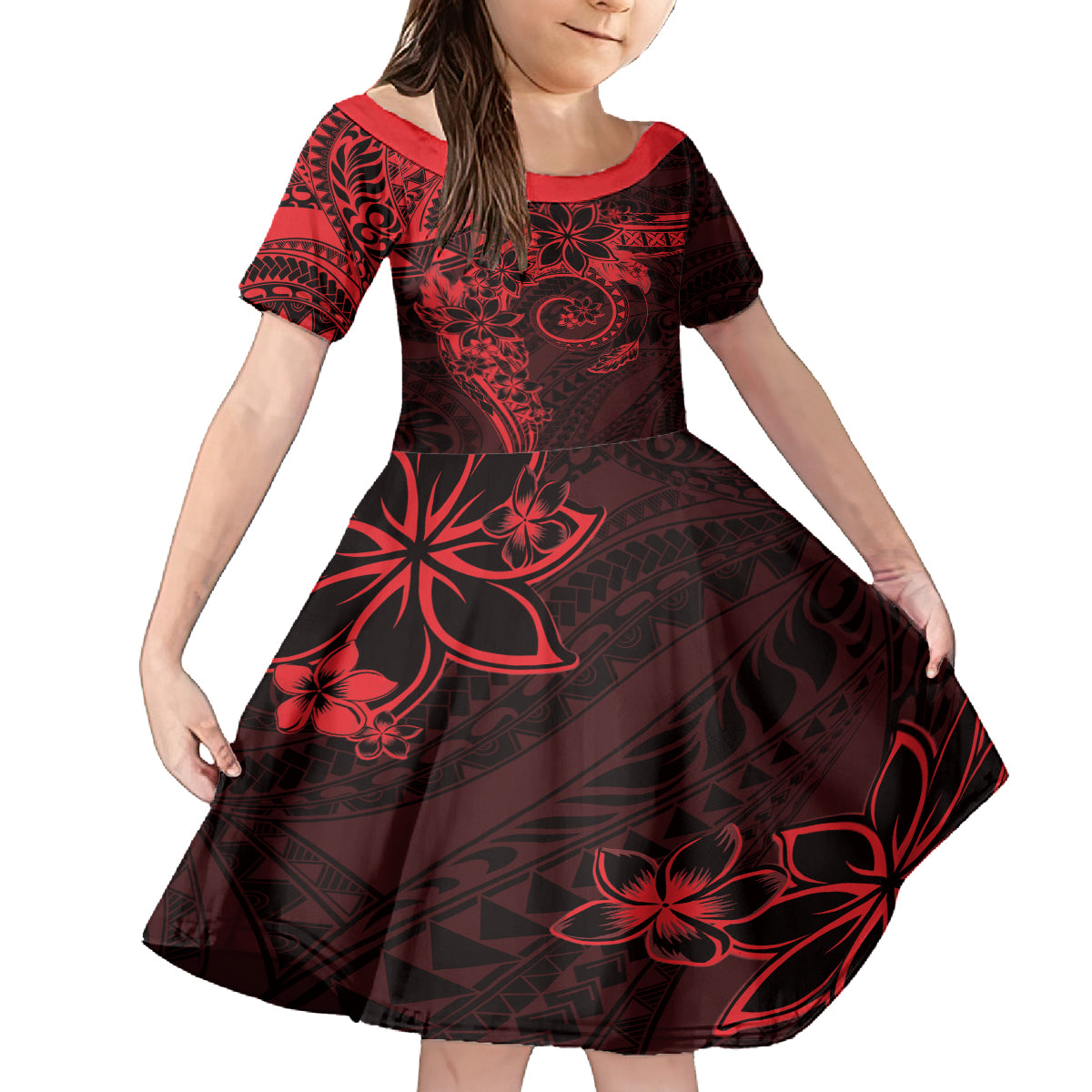 Polynesian Sunset Plumeria Family Matching Tank Maxi Dress and Hawaiian Shirt Red Polynesian Tattoo