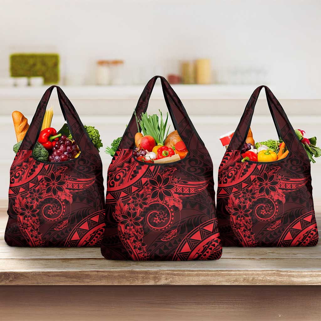 Polynesian Sunset Plumeria Grocery Bag Red Polynesian Tattoo LT05 3-pack One Size Red - Polynesian Pride