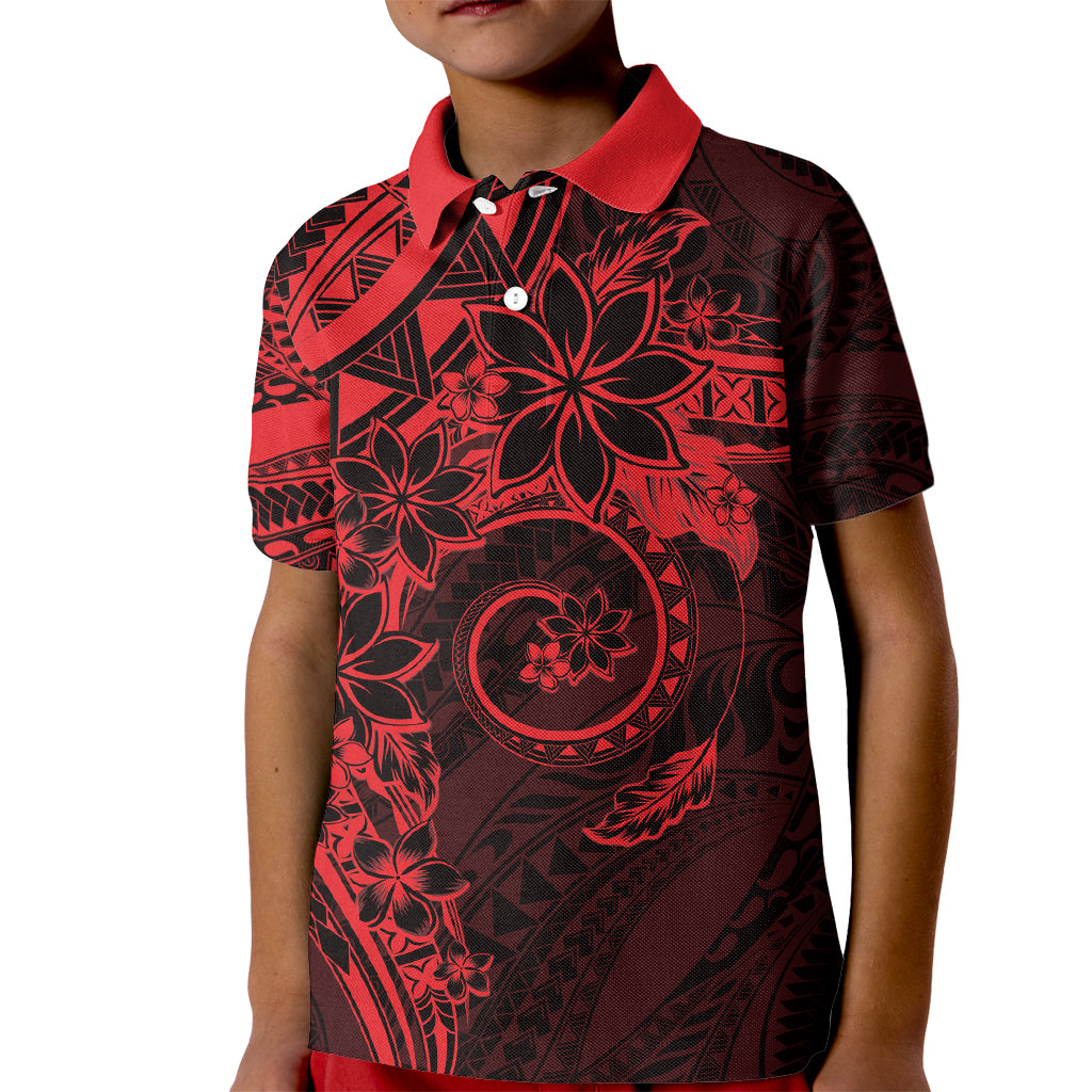 Polynesian Sunset Plumeria Kid Polo Shirt Red Polynesian Tattoo