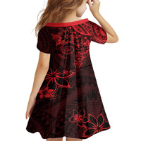 Polynesian Sunset Plumeria Kid Short Sleeve Dress Red Polynesian Tattoo