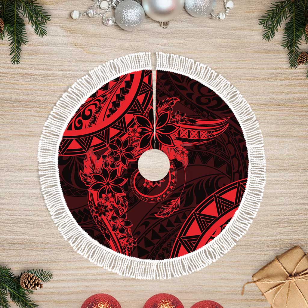 Polynesian Sunset Plumeria Tree Skirt Red Polynesian Tattoo LT05 Fringed Red - Polynesian Pride