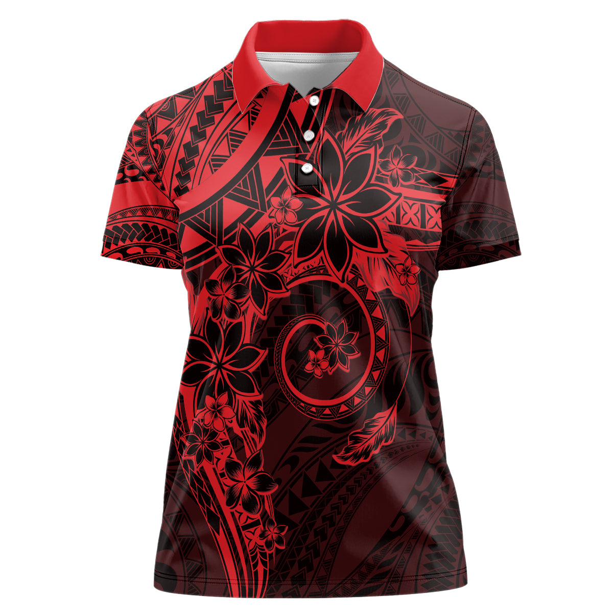 Polynesian Sunset Plumeria Women Polo Shirt Red Polynesian Tattoo