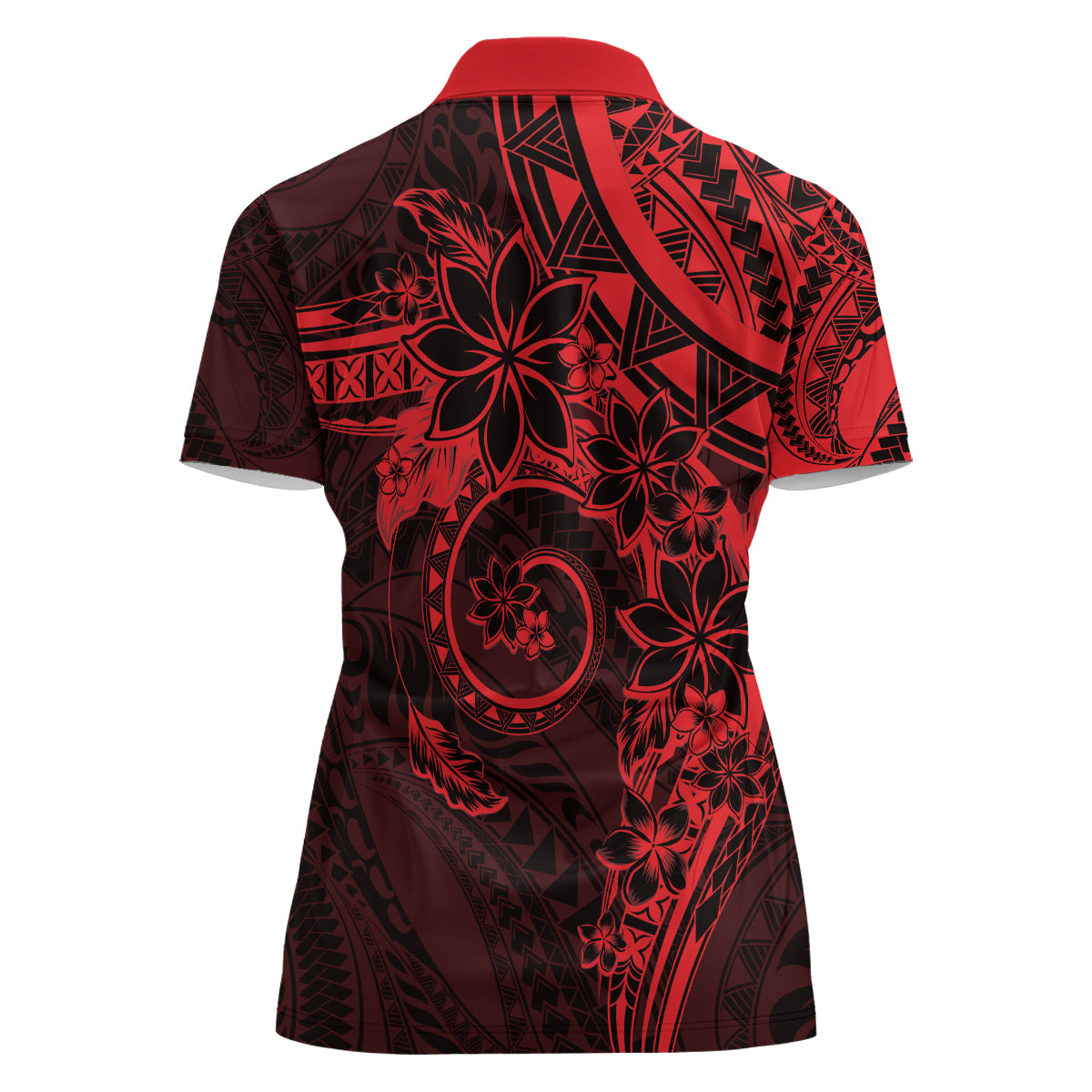 Polynesian Sunset Plumeria Women Polo Shirt Red Polynesian Tattoo