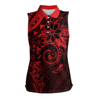 Polynesian Sunset Plumeria Women Sleeveless Polo Shirt Red Polynesian Tattoo