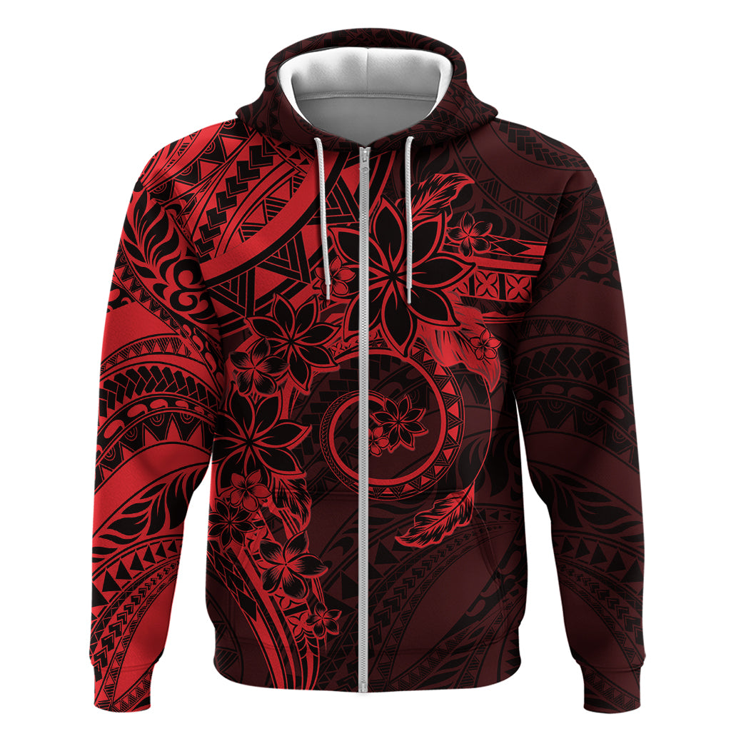 Polynesian Sunset Plumeria Zip Hoodie Red Polynesian Tattoo