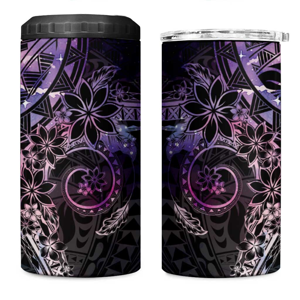Galaxy Polynesian Pattern With Plumeria Flowers 4 in 1 Can Cooler Tumbler