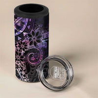 Galaxy Polynesian Pattern With Plumeria Flowers 4 in 1 Can Cooler Tumbler