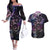 Polynesian Sunset Plumeria Couples Matching Off The Shoulder Long Sleeve Dress and Hawaiian Shirt Galaxy Polynesian Tattoo