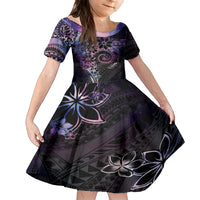 Polynesian Sunset Plumeria Family Matching Puletasi and Hawaiian Shirt Galaxy Polynesian Tattoo LT05 Daughter's Dress Galaxy - Polynesian Pride