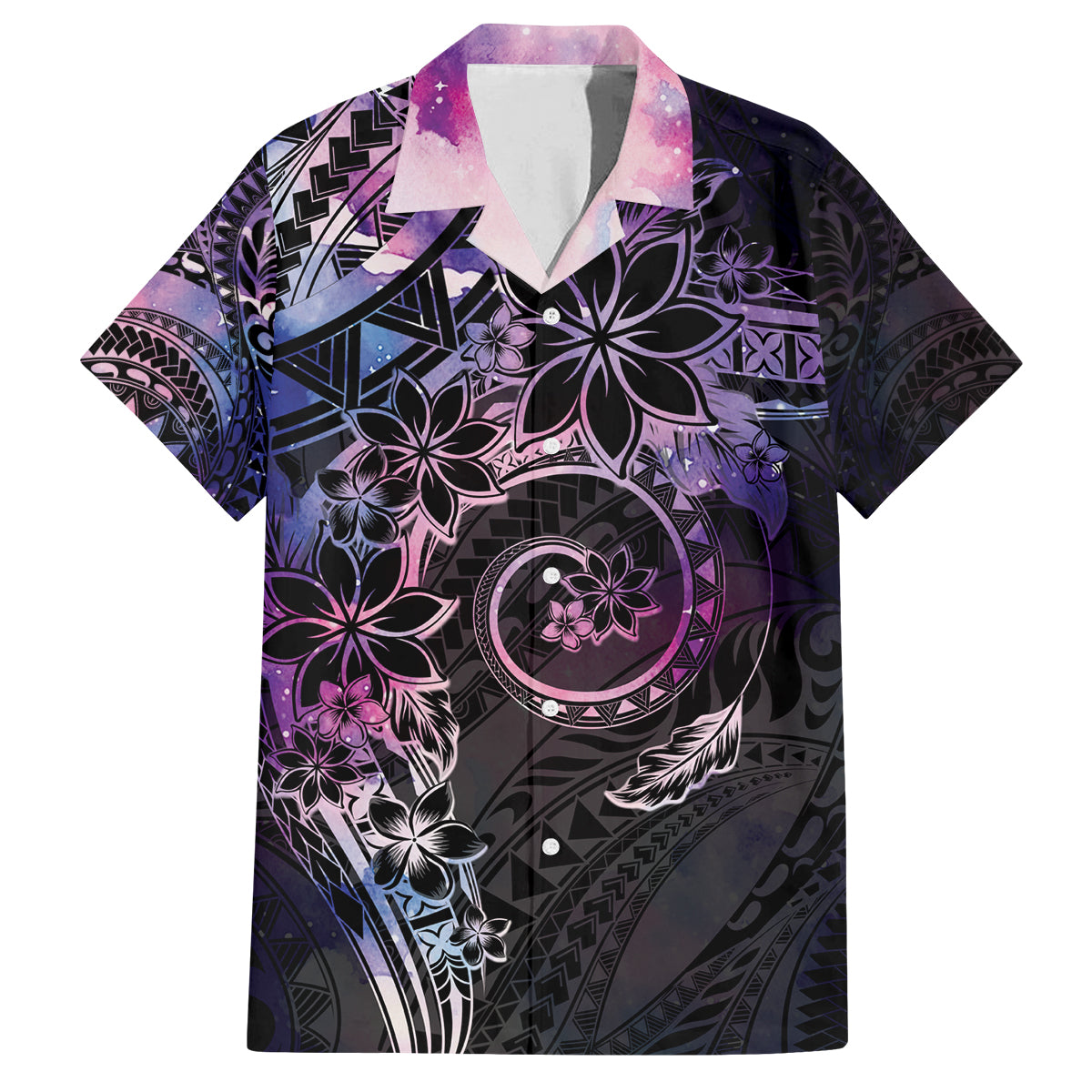 Polynesian Sunset Plumeria Family Matching Puletasi and Hawaiian Shirt Galaxy Polynesian Tattoo LT05 Dad's Shirt - Short Sleeve Galaxy - Polynesian Pride