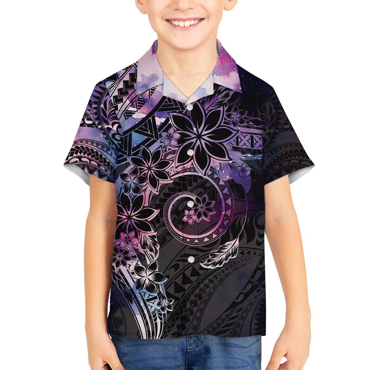 Polynesian Sunset Plumeria Family Matching Tank Maxi Dress and Hawaiian Shirt Galaxy Polynesian Tattoo