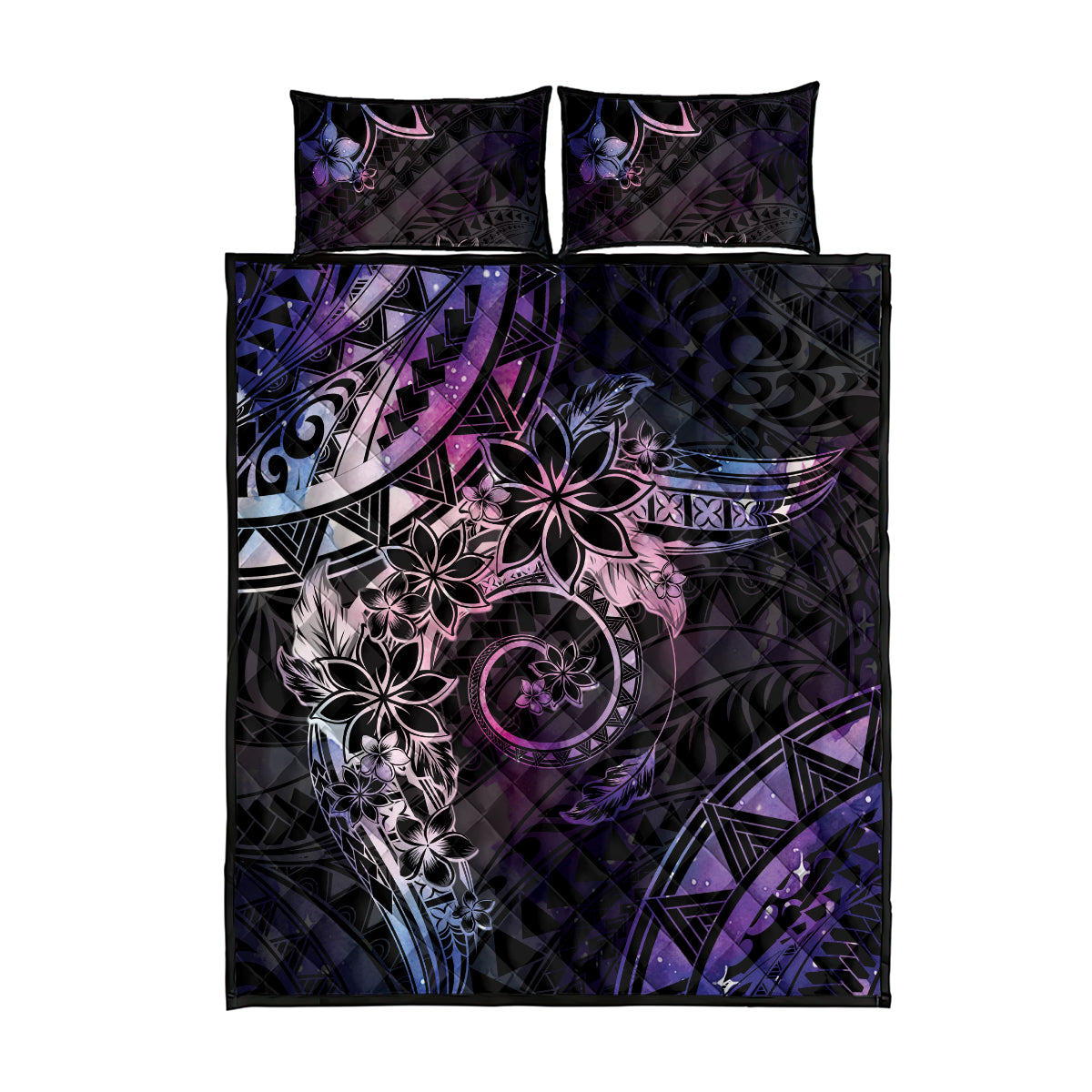Polynesian Sunset Plumeria Quilt Bed Set Galaxy Polynesian Tattoo