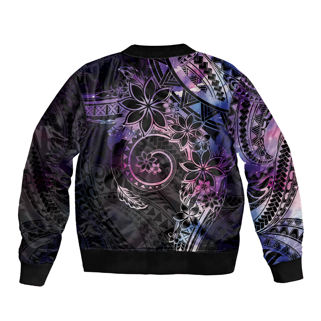 Polynesian Sunset Plumeria Sleeve Zip Bomber Jacket Galaxy Polynesian Tattoo