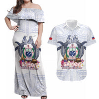 Samoa Independence Day Couples Matching Off Shoulder Maxi Dress and Hawaiian Shirt Samoa United For A New Beginning LT05 White - Polynesian Pride