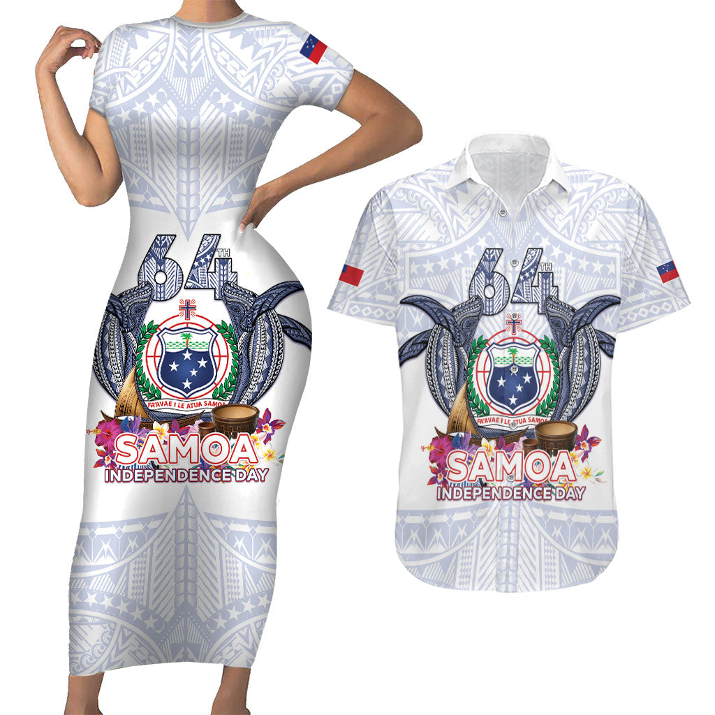 Samoa Independence Day Couples Matching Short Sleeve Bodycon Dress and Hawaiian Shirt Samoa United For A New Beginning