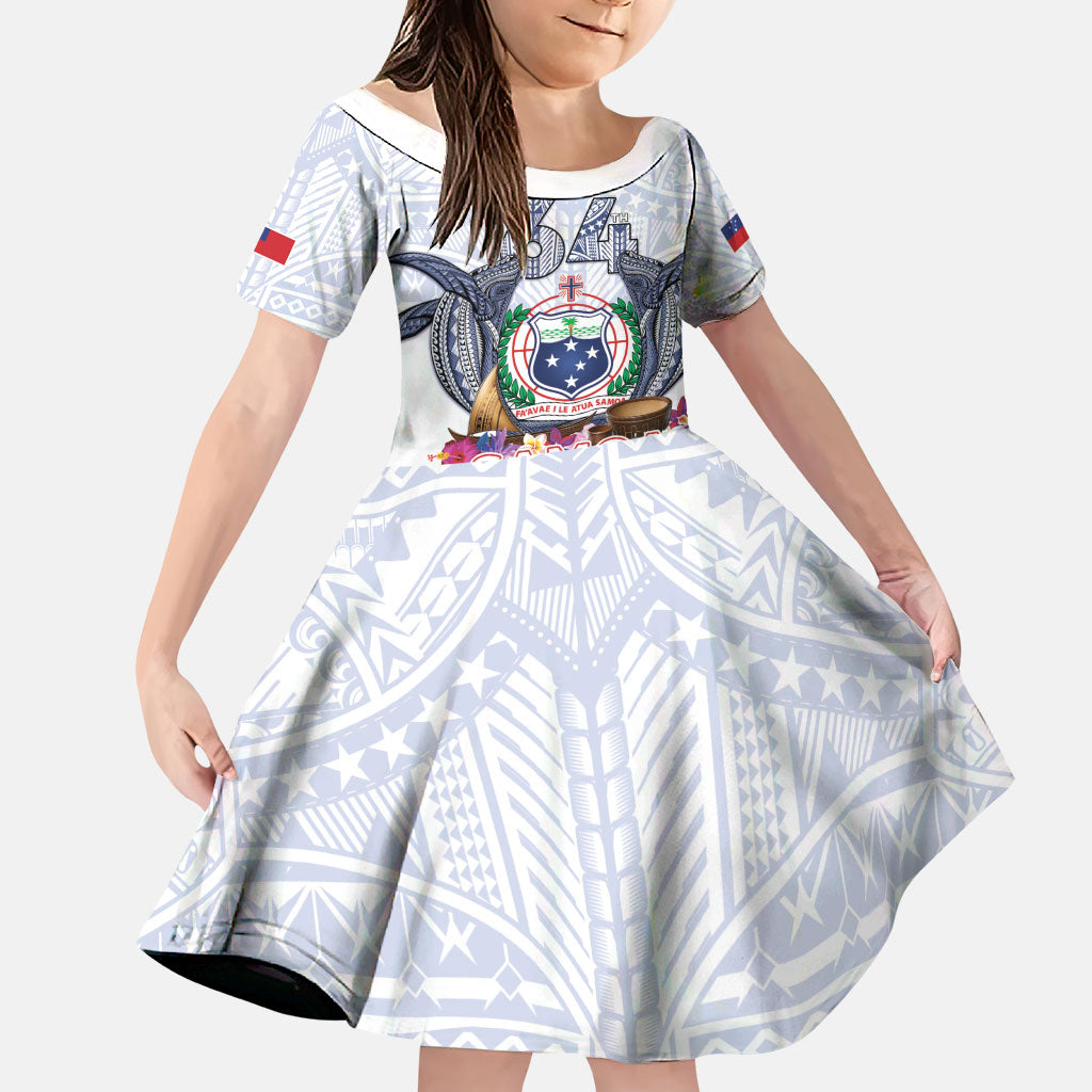 Samoa Independence Day Family Matching Long Sleeve Bodycon Dress and Hawaiian Shirt Samoa United For A New Beginning LT05 Daughter's Dress White - Polynesian Pride