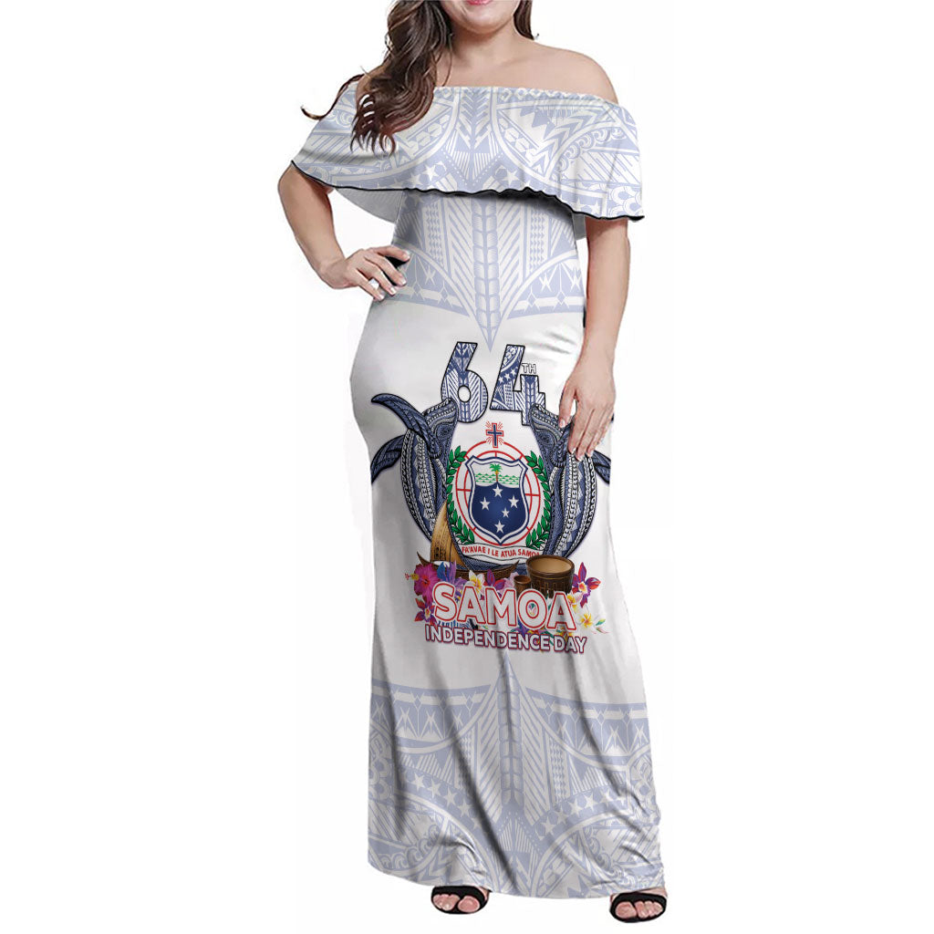 Samoa Independence Day Family Matching Off Shoulder Maxi Dress and Hawaiian Shirt Samoa United For A New Beginning LT05 Mom's Dress White - Polynesian Pride