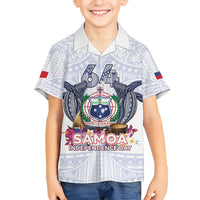 Samoa Independence Day Family Matching Off Shoulder Maxi Dress and Hawaiian Shirt Samoa United For A New Beginning LT05 Son's Shirt White - Polynesian Pride