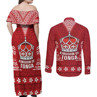 Tonga King Tupou VI Day Couples Matching Off Shoulder Maxi Dress and Long Sleeve Button Shirt Traditional Tongan Kupesi Pattern LT05 - Polynesian Pride
