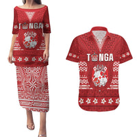 Tonga King Tupou VI Day Couples Matching Puletasi and Hawaiian Shirt Traditional Tongan Kupesi Pattern LT05 Red - Polynesian Pride