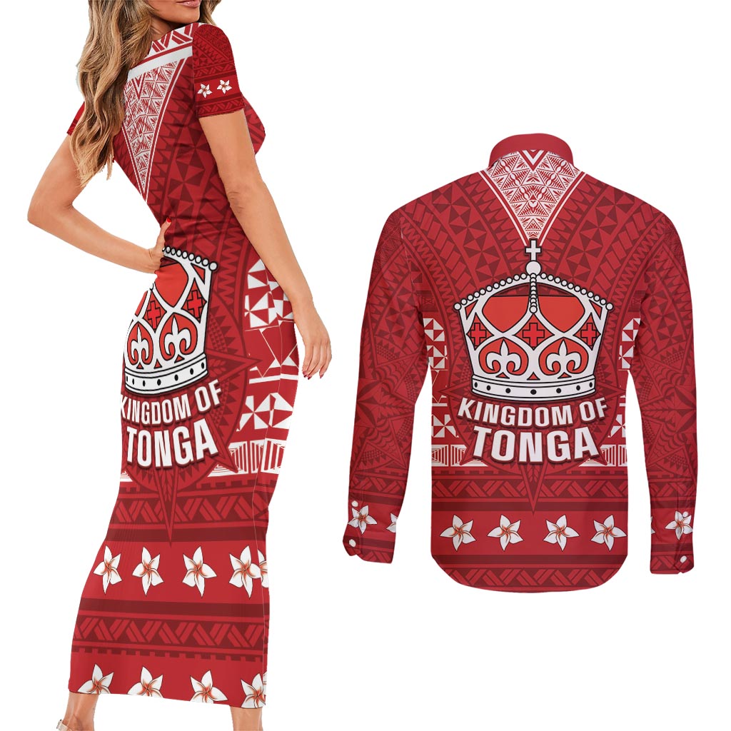 Tonga King Tupou VI Day Couples Matching Short Sleeve Bodycon Dress and Long Sleeve Button Shirt Traditional Tongan Kupesi Pattern LT05 - Polynesian Pride